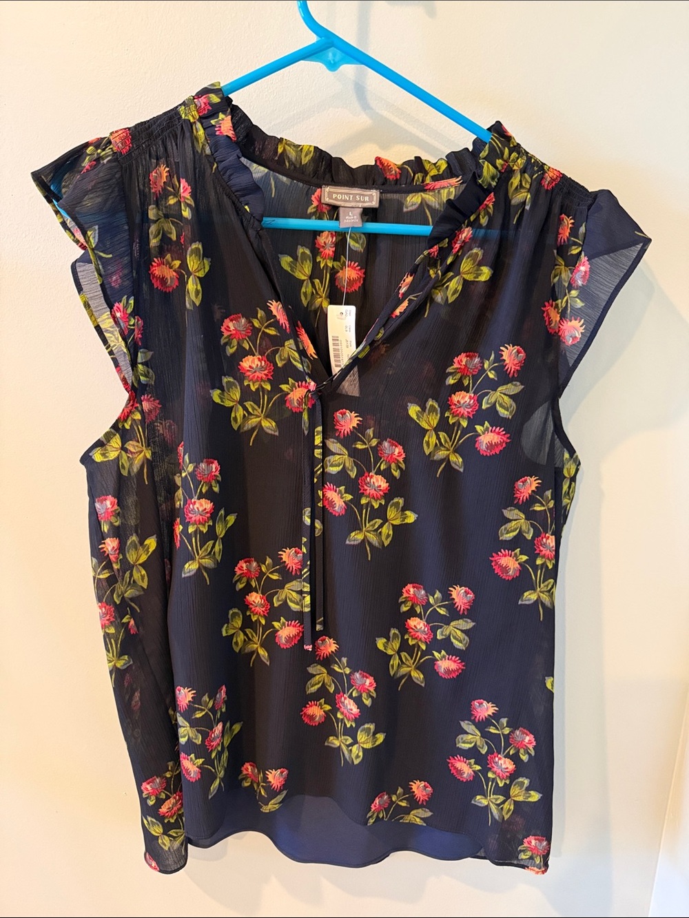 J.Crew Navy Floral Sleeveless Blouse Women’s Large NWT